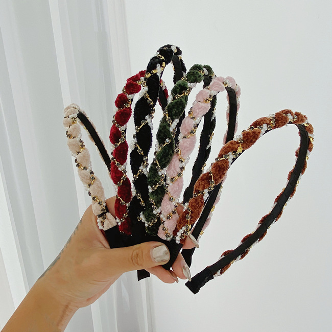 Korean Pearl Rhinestone Woven Thin-edged Simple Wave Headband  Wholesale display picture 11