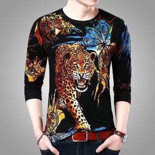 Foreign trade Europe large size long sleeve T-shirt men's 2022 national fashion loose Chinese style sweater Hong Kong style T-shirt clothes wholesale