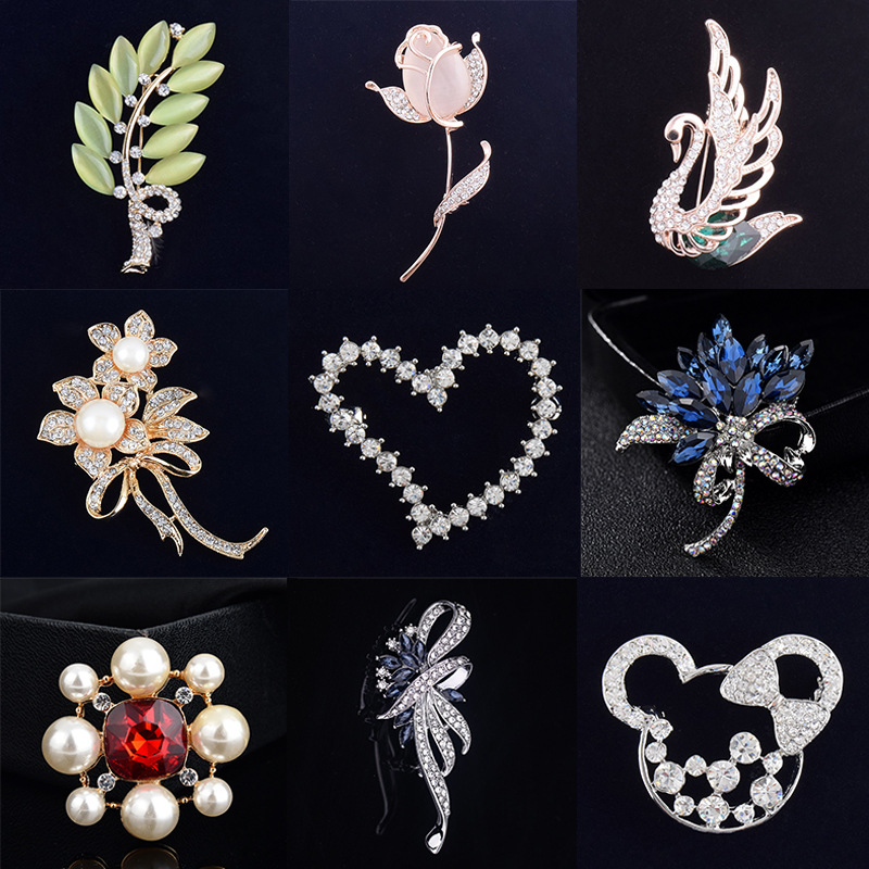 New fashion atmosphere pearl brooch women alloy flower animal corsage diamond brooch silk towel buckle jewelry wholesale