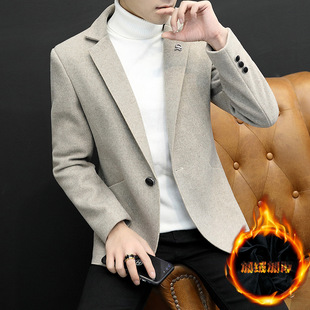 Fleece-lined Suit Men's Jacket Casual Small Suit Men's Slim-fit Handsome Korean Men's Winter Thickened Single Western Fashion
