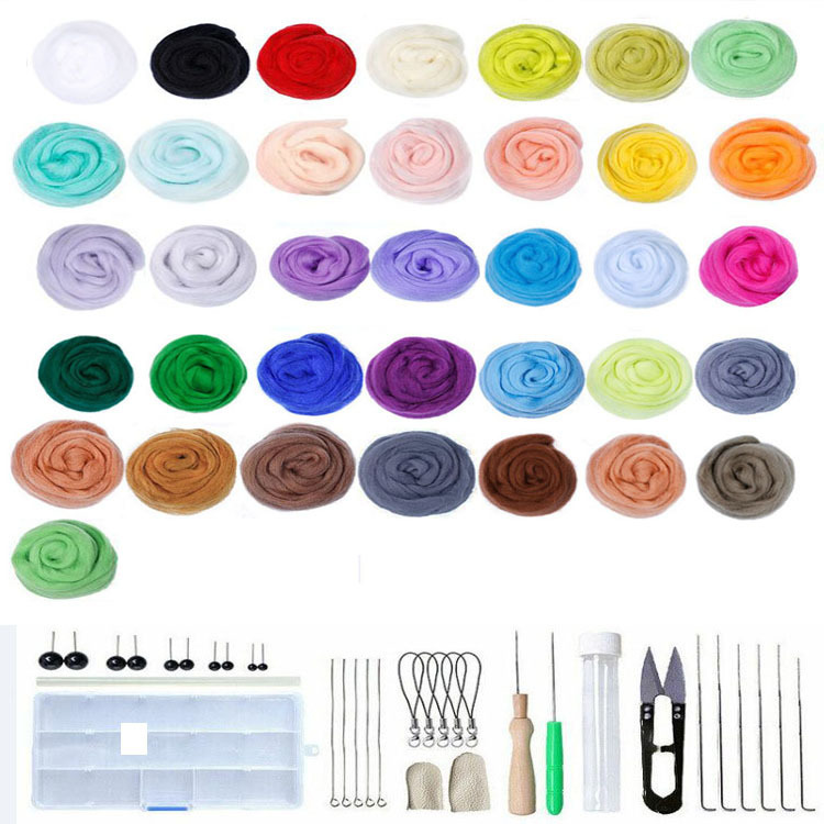 66s Wool Felt Stamp Material Pack 36 Color 3G, 5G Needle Felt Wet Felt Tool Set
