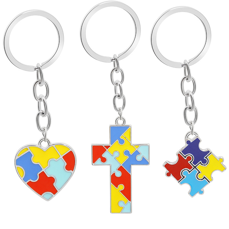 Creative Children's Puzzle Wild Four-color Puzzle Drop Oil Splicing Color Heart-shaped Cross Key Ring Pendant Wholesale Nihaojewelry display picture 19