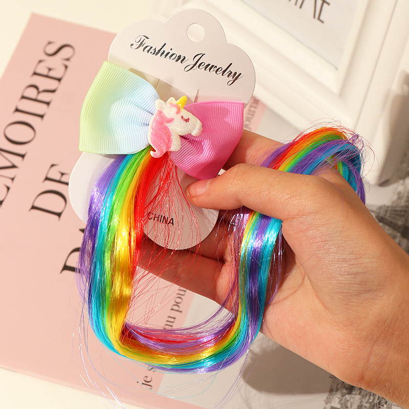 Children's Hair Accessories Color Gradient Wig Hair Piece Bow Tie Headdress display picture 23