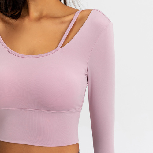 Internet celebrity yoga clothes tops for women with chest pads, autumn and winter suits, fitness clothes, professional outer wear, running sports t-shirts, long sleeves