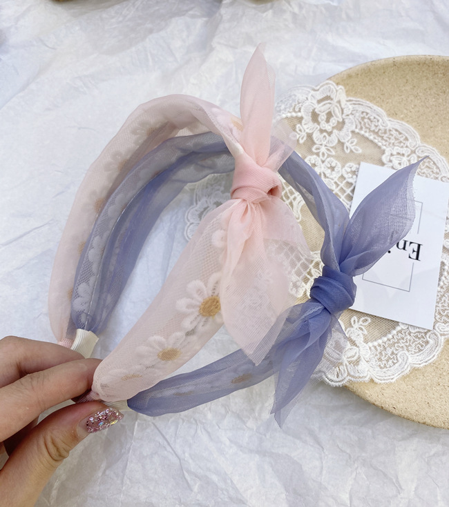 Korean Fashion  New Bow Small Daisy Flower Headband  Fresh  Sweet Headdress Gauze Headband Nihaojewelry Wholesale display picture 9