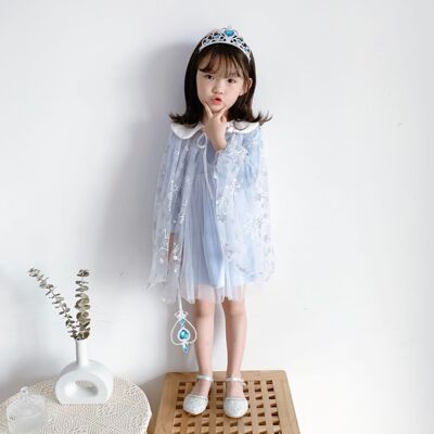 girl Aisha Princess Dress Autumn new pattern Snow Thin section Western style full dress Net Red Dress Net Cape