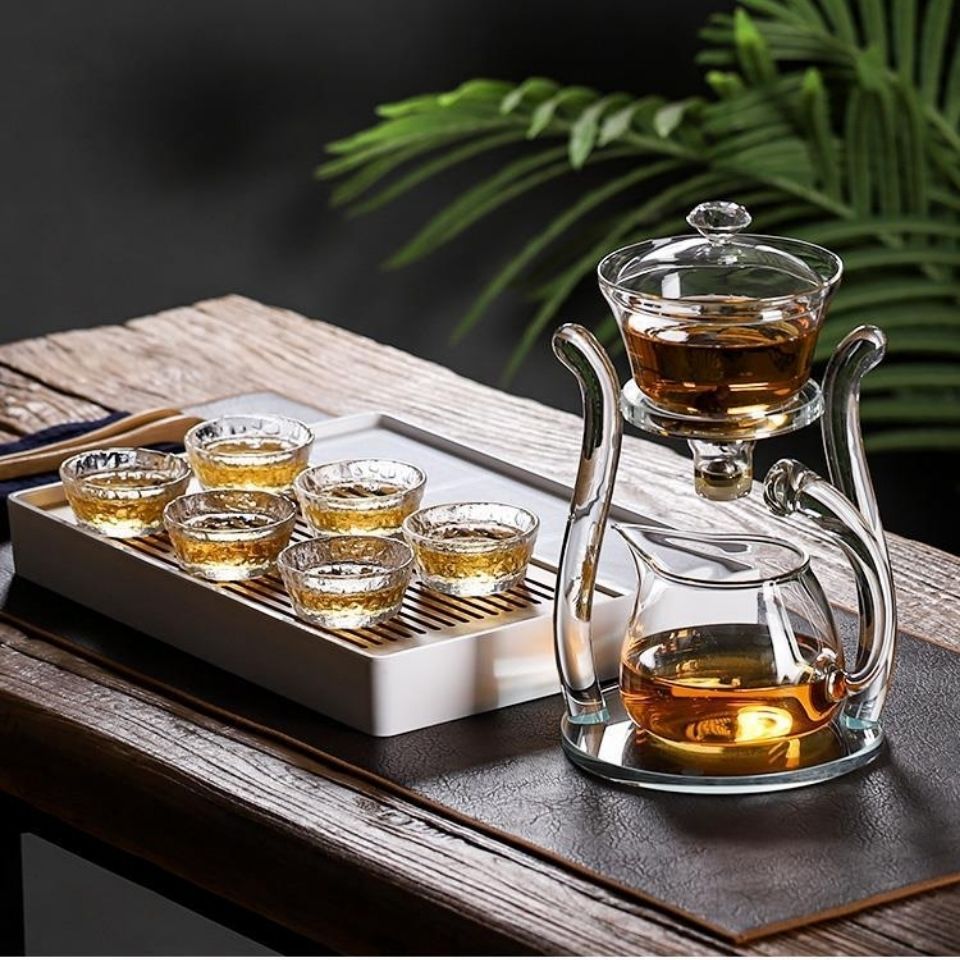 Household Lazy Automatic Magnetic Glass Tea Set Transparent Thickened Anti-scalding Office Kung Fu Tea Set