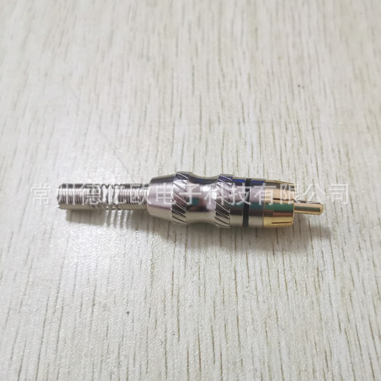 RCA插头斜纹小莲花头公AV线音视频接头 镀镍同轴音频线插头长弹簧