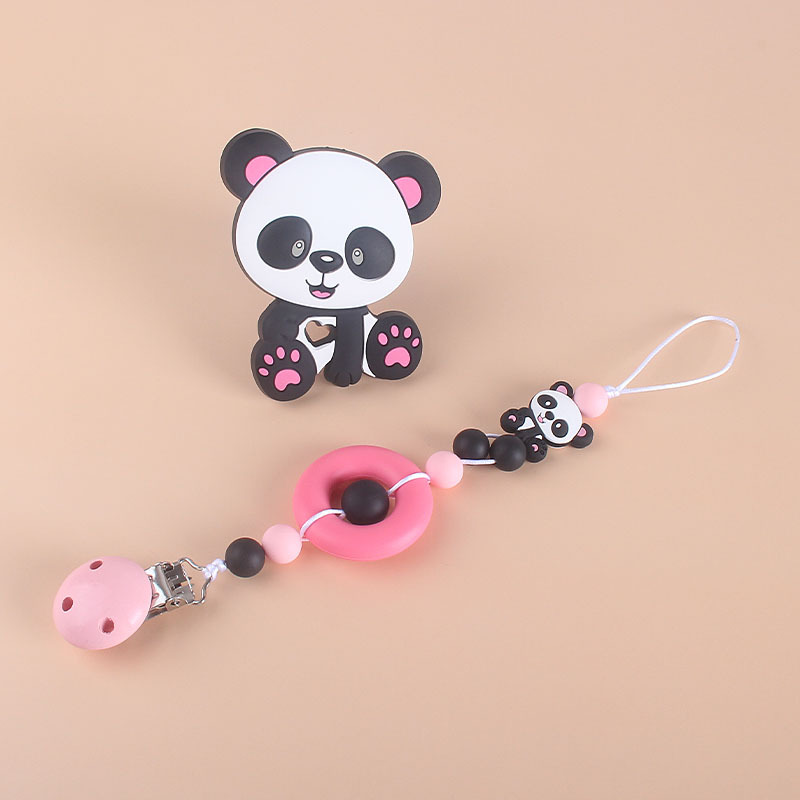 Bebé mordedor juguete mordedor palo Panda de silicona chupete cadena anti-caída de la cadena Amazon caliente mordedor traje