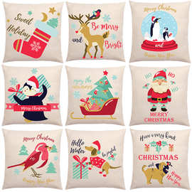 2020新款圣诞节抱枕套麻布抱枕沙发靠垫汽车头枕用品圣诞动物枕套