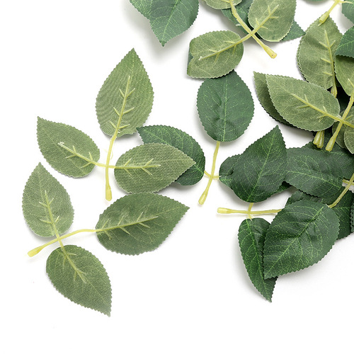 Three-pointed rose leaves simulated silk screen leaves green grass wedding flower arrangement decoration fake leaves single leaves wholesale