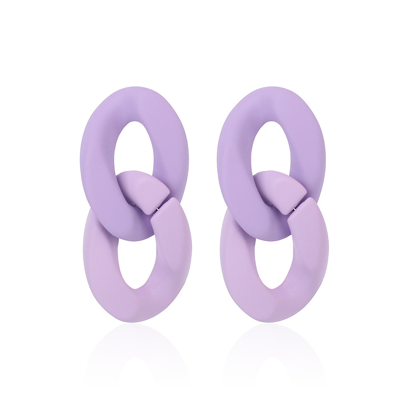 7g Weight Earrings Classification Wedding, Travel Occasion Geometric Pattern Women'S Gender Pink, Purple, Green, Yellow Color Fashion New Hollow Chain Hoop Niche Candy Color Two-link Earrings 11