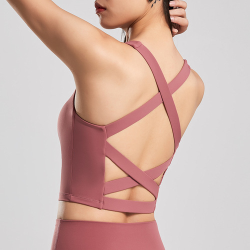 Yoga fitness sports vest women's cross beautiful back outer wear running sweat-absorbent shock-proof belt bra padded underwear summer new style