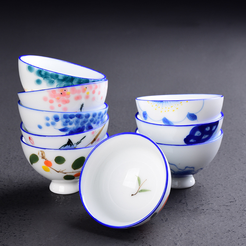 Pintado a mano azul y blanco taza de té de cerámica dulce blanco porcelana taza de té Kung Fu juego de té taza de gres taza de té