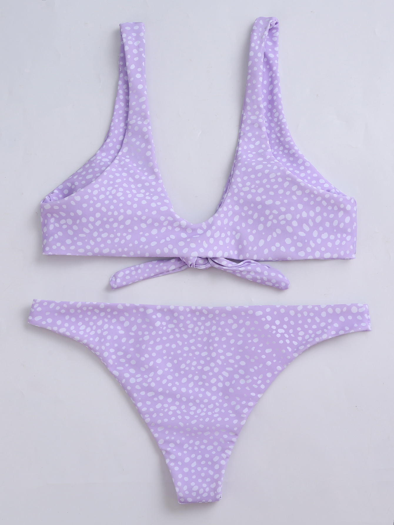 Front Knotted Dotted Prints Double-Sided Sexy Split Swimsuit - Swimsuits - Uniqistic.com