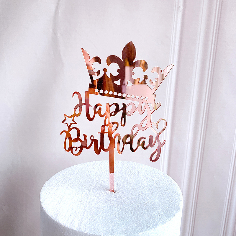 Cross-border Rose Gold English Acrylic Cake Card Factory Directly Supply ins-style Simple Birthday Cake Decoration