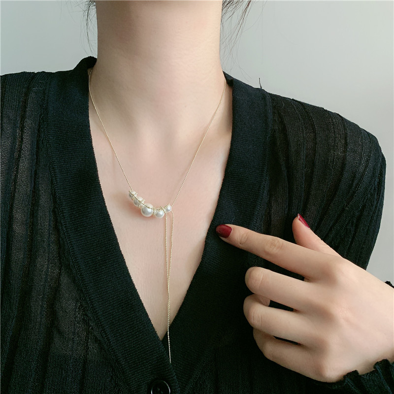 Pearl Gradient Hand-wound Round Bead Chain Simple Fashion Retro Clavicle Chain Necklace Wholesale Nihaojewelry display picture 1