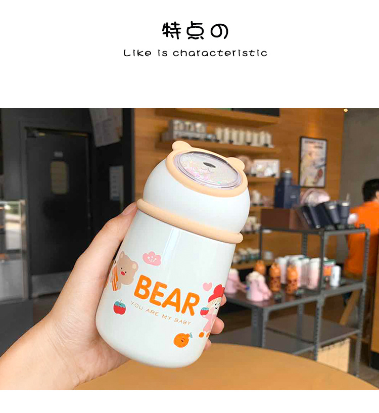 Korean Cute Mug Cartoon Bear Print Sequined Handle Portable Student Sports Mug display picture 11