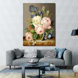 现代北欧客厅背景装饰画卧室挂画古典美丽的花束图片壁画