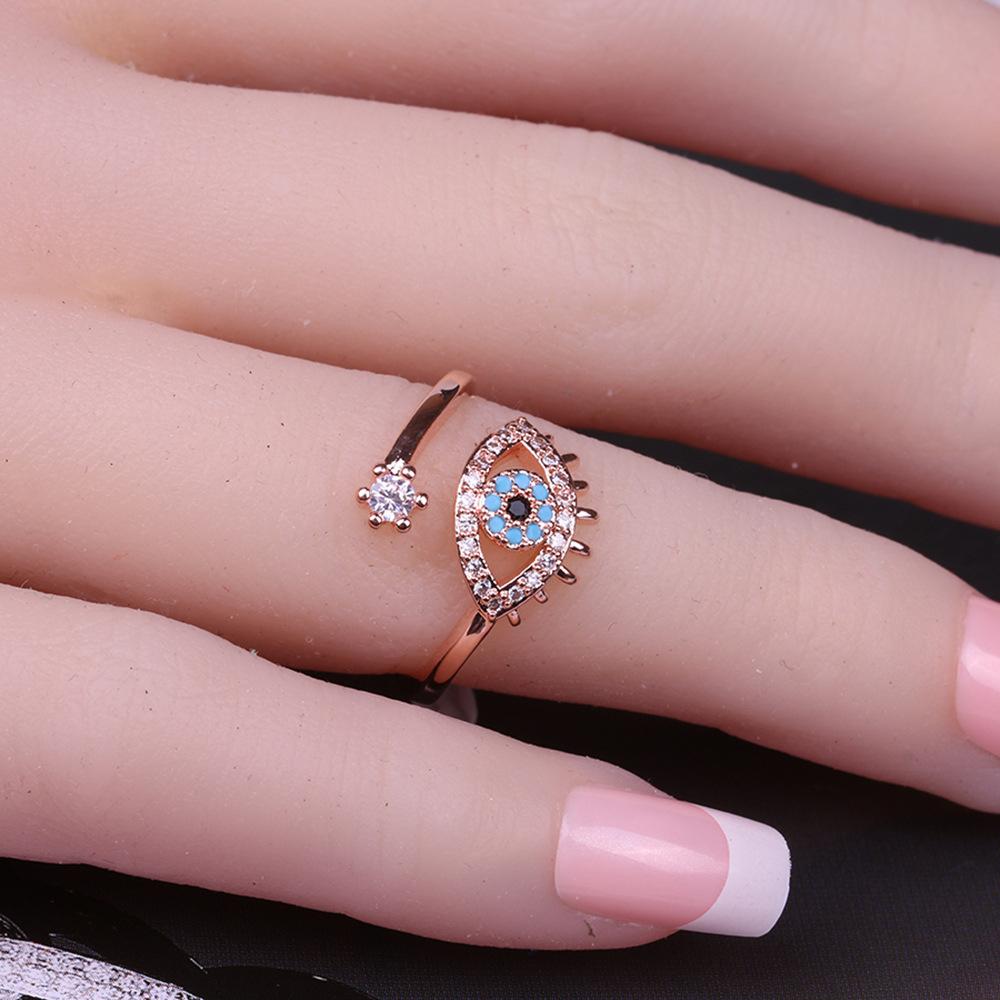 Women'S Gender Plating, Inlay Design Elegant Lady Devil's Eye Copper Plating Inlay Zircon Open Rings