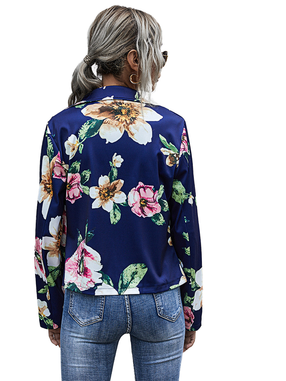 Chaqueta con estampado de cremallera en la parte inferior oscura de manga larga para mujer NSDF1586