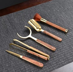 Upgraded Black Sandalwood and Rosewood Five-Piece Set, including Tea Pot, Tea Brush, Tea Scoop, and Tea Spatula, Made of Genuine Black Sandalwood and Rosewood, Kung Fu Tea Set