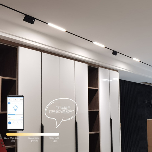 Smart magnetic track light with voice control dimming 220V embedded living room bedroom borderless LED linear light
