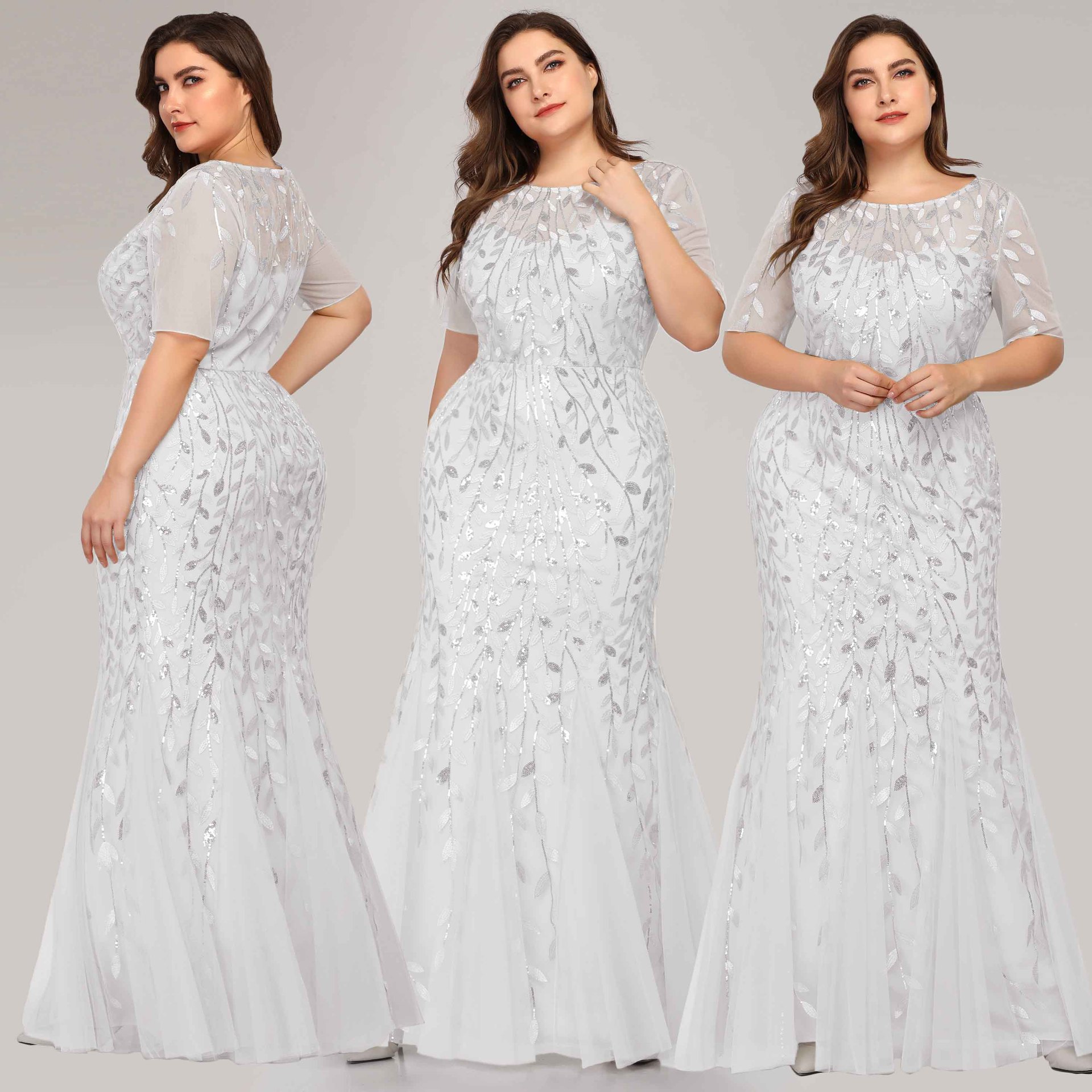 Multicolor Color Fashion Formal Solid Color Round Neck Short Sleeve Lace Polyester Dresses Maxi Long Dress Evening Gown