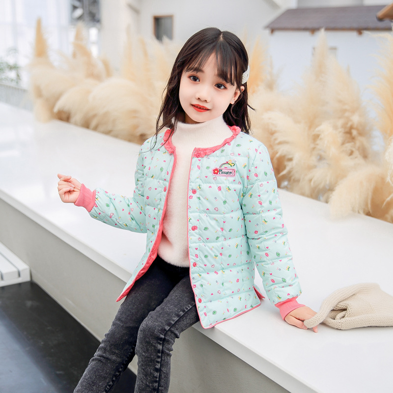 girl CUHK baby keep warm Light and thin coat Autumn and winter new pattern fresh printing children Down Internal bile