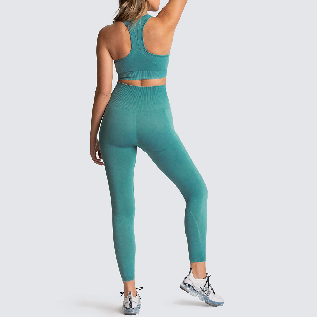 Fashion Solid Color Nylon Cotton Blend U Neck Patchwork Tracksuit Vest Leggings display picture 3