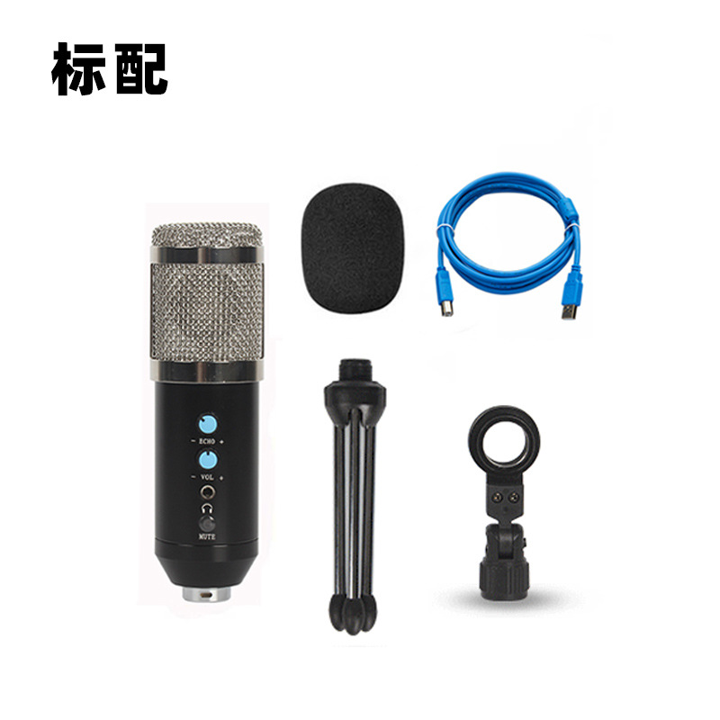 858电容麦克风 跨境专供录音电脑USB支架大振膜话筒直播设备套装