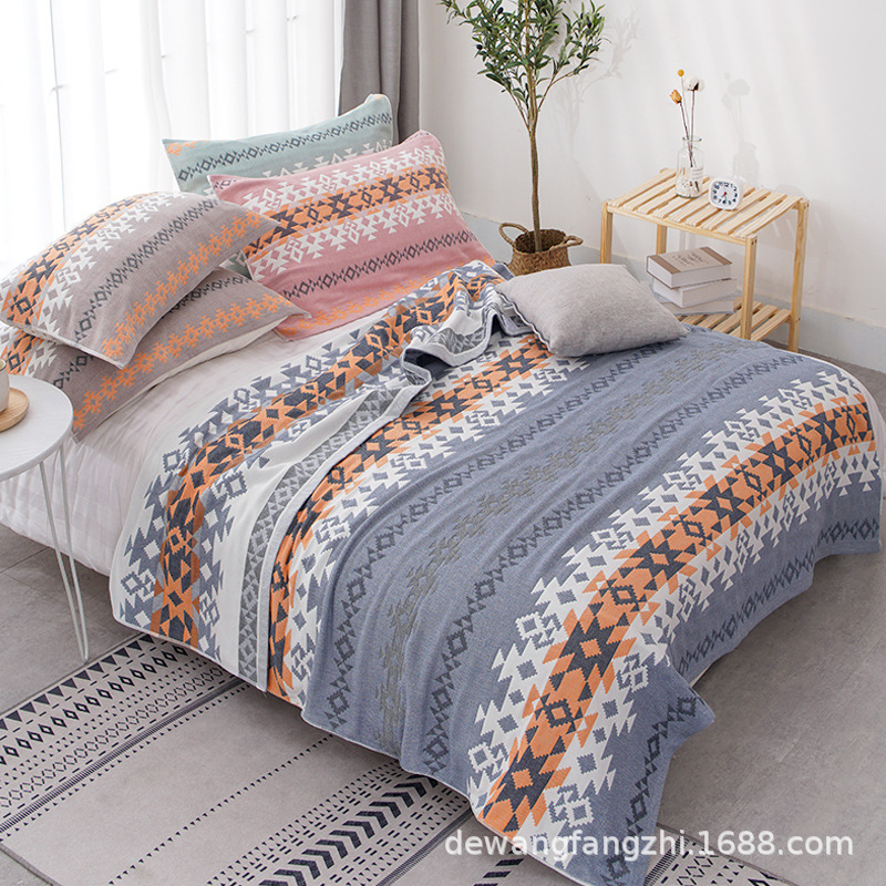 新款日式四层纱布毛巾被纯棉AB纱提花单人150*200夏凉被盖毯铺床