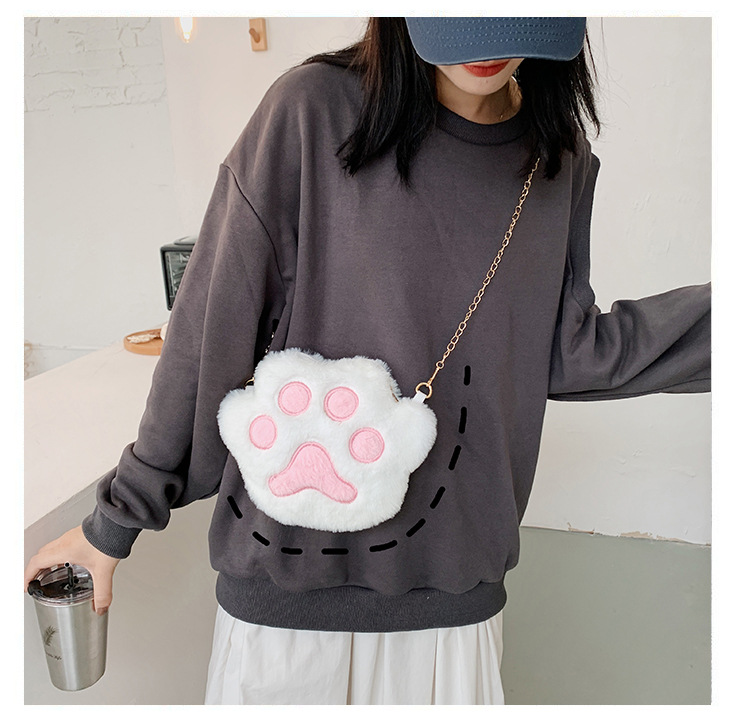 MAO MAO Bag Women's 2020 Autumn/Winter New Trendy Korean style Bag, plush single-shoulder bag, crossbody bag, bear paw chain small bag undefined