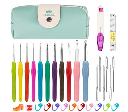 High-end Knitting Tool Set, Soft Handle Crochet Set, TPR Soft Handle Aluminum Crochet Hook, Can Be Matched with Various Accessories at Will