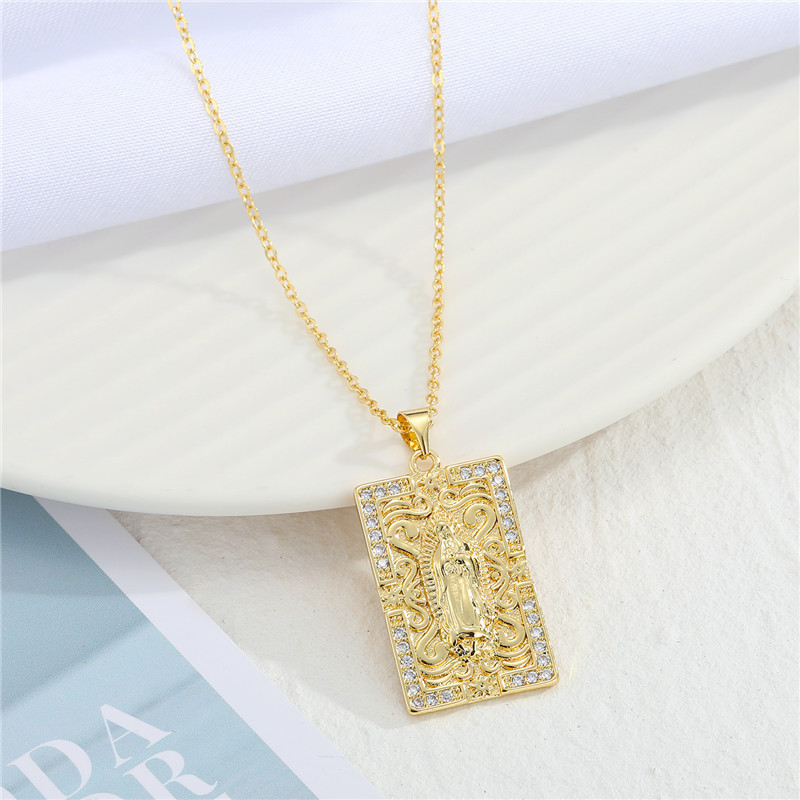 vintage Virgin Mary pendant rhinestone zircon necklace