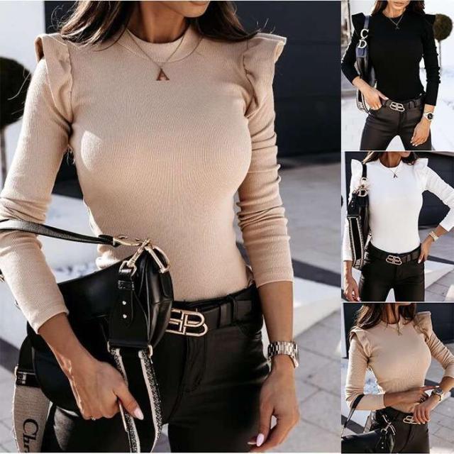 Solid Color Long-Sleeved Bottoming Shirt NSYF4056