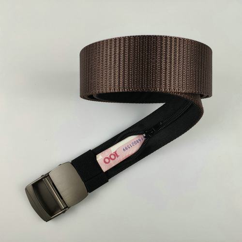 Supply of 3.8CM tank pattern alloy buckle hidden money belt men's outdoor invisible zipper money bag belt