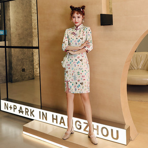 Cheongsam women fashion cute standing collar short cheongsam dress