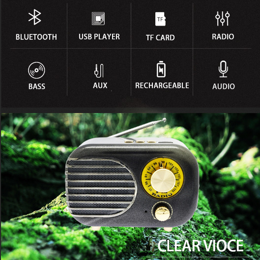 cmik retro Bluetooth speaker, a nostalgic mini Bluetooth speaker, wireless charging for mobile phones, and a cute little speaker detail image 2