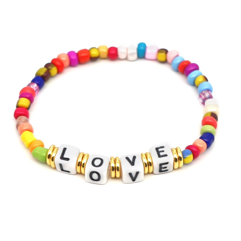 Original Boho Ethnic Wind Quartet Love Alphabet Rainbow Glass Beads Bracelet Wholesale Nihaojewelry display picture 9