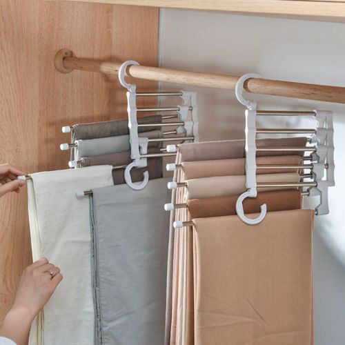 Multifunctional folding retractable trouser rack wardrobe cabinet space-saving multi-layer trouser rack stainless steel clothes drying rack clothes storage