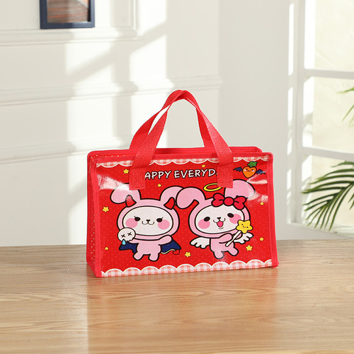 Shopee cross-border primary school student cartoon non-woven tutoring handbag color printed laminated sewing shopping bag bento lunch box bag