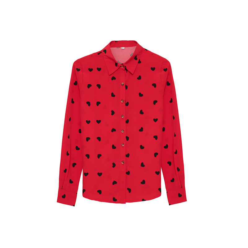 Primavera y otoño nueva camisa blanca roja amarilla impresa Camisa de gasa de manga larga de las mujeres estilo coreano de las mujeres slim fit delgada image 6