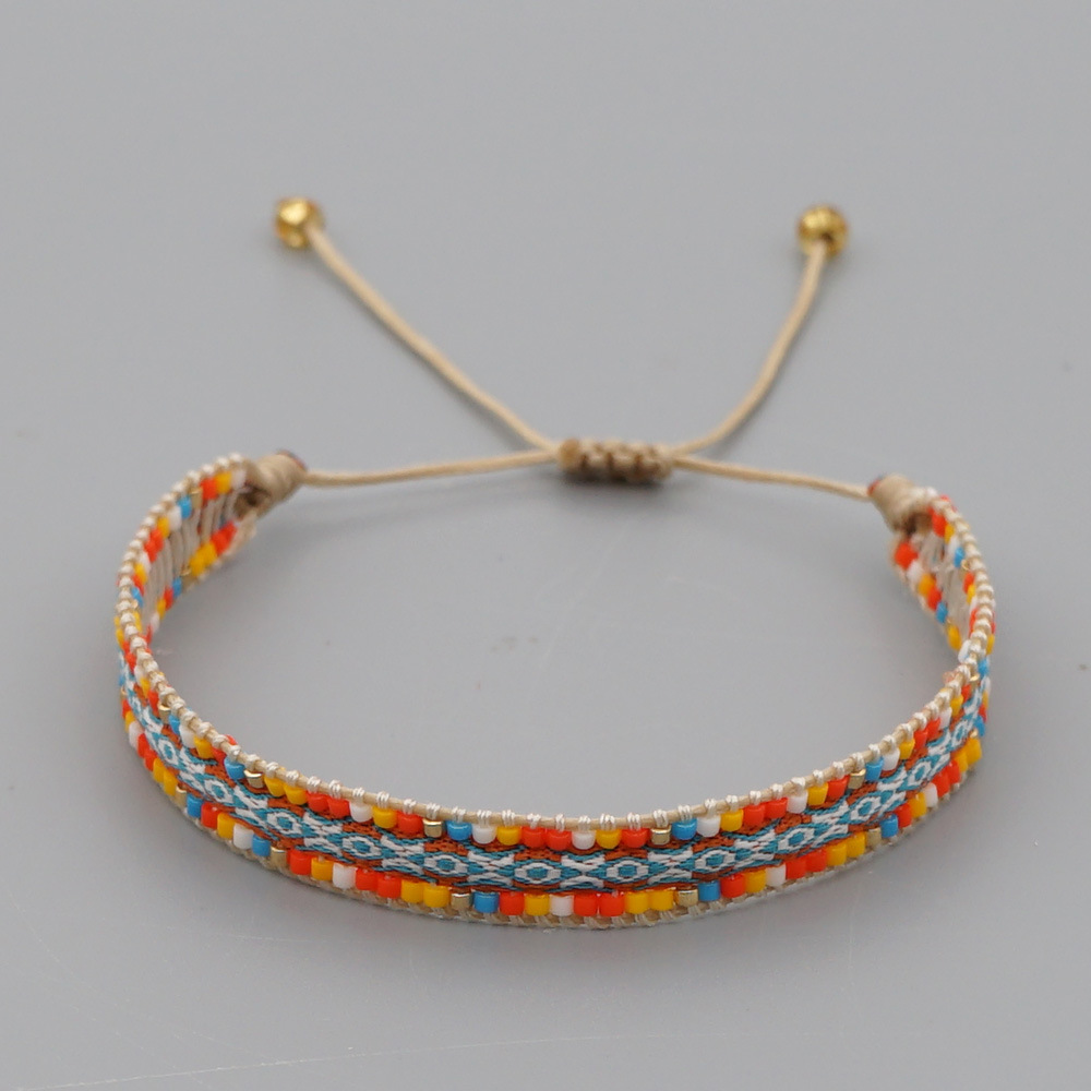 Rice Bead Weaving Bohemian Style Retro Ethnic Style Pattern Ribbon Bracelet display picture 5