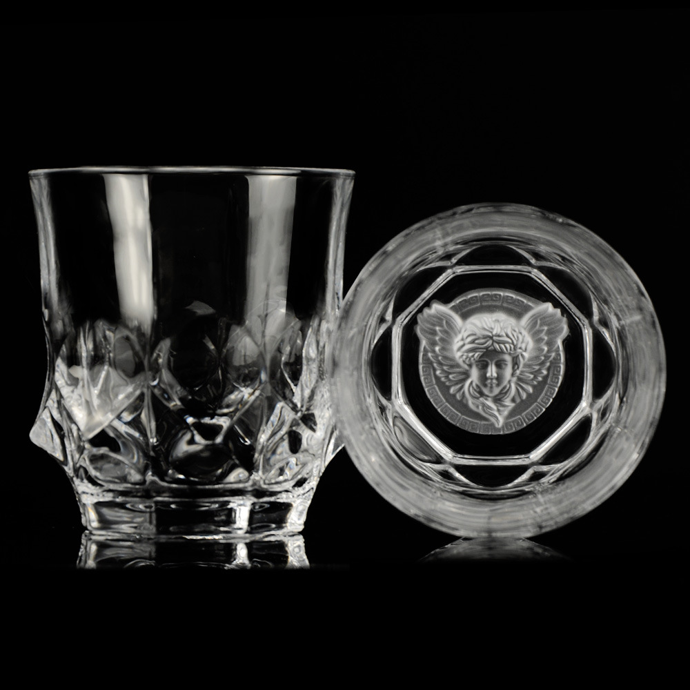 捷克水晶玻璃不规则厚底威士忌杯磨砂电镀洋酒杯出口 描金复古杯