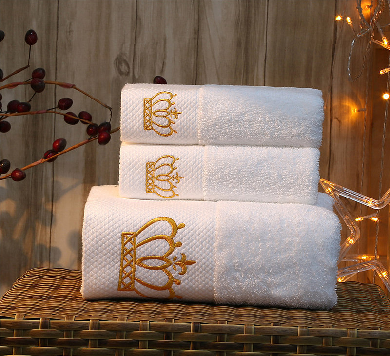 Erlifan five-star hotel special cotton towel hotel bath towel set three-piece white cotton thickened