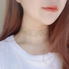 歐美金色性感隱形頸鏈chocker鎖骨鏈女脖子飾品頸帶韓國亮片項鏈