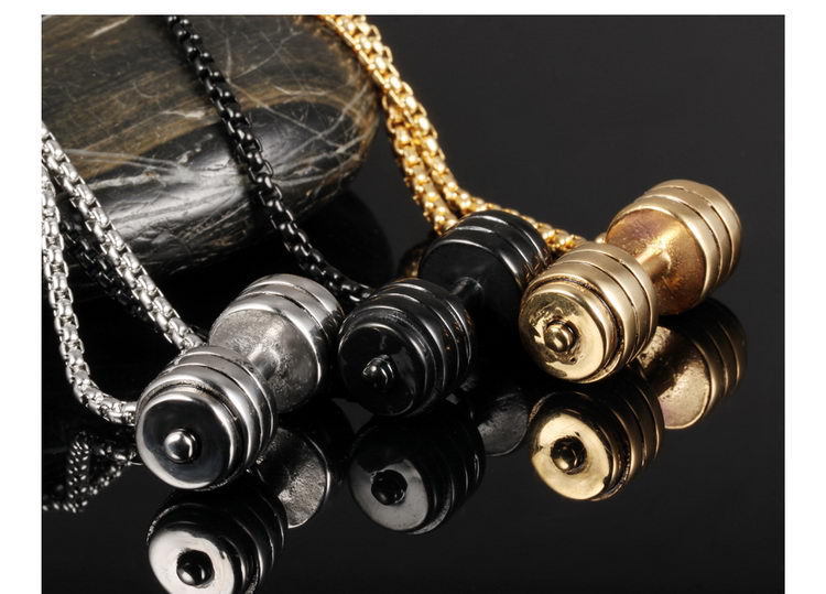 Titanium Steel Material 1 Piece Punk Dumbbell Titanium Steel Plating Pendant Necklace