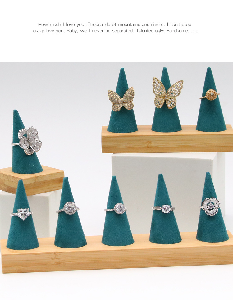 40g Weight Rings, Jewelry Rack Classification 1 Piece Quantity Bamboo Wood, Flannel Material 1 Piece Bamboo Wood Flannel Artistic Conical Rings Jewelry Rack