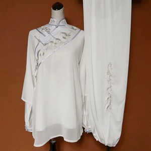 Tai chi clothing chinese kung fu uniforms White Embroidery Xingyun Taifu women shawl one-piece Taiquan competition uniform